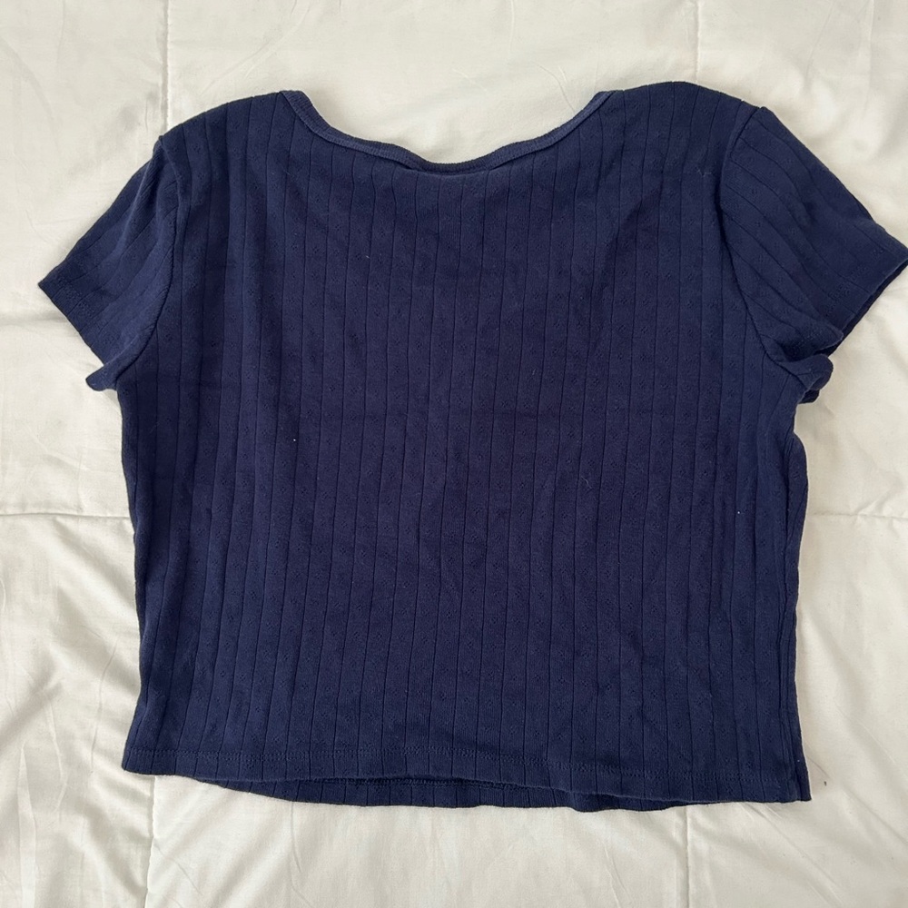 Cream and Navy Ribbed Button-Up Tops - Picture 3 of 8